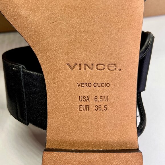 Vince Dylan Leather Flat Sandals Size 6.5M Black Asymmetrical Slide Shoes - Picture 15 of 16